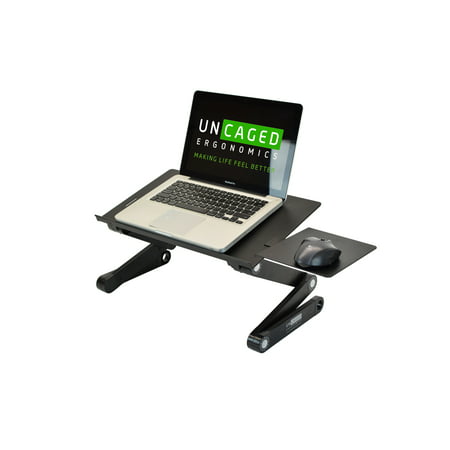 WorkEZ BEST Adjustable Laptop Cooling Stand & Lap Desk for Bed Couch w/ Mouse Pad. Ergonomic height angle tilt aluminum desktop tray portable macbook pro computer riser table cooler folding (Best Macbook Air Stand)