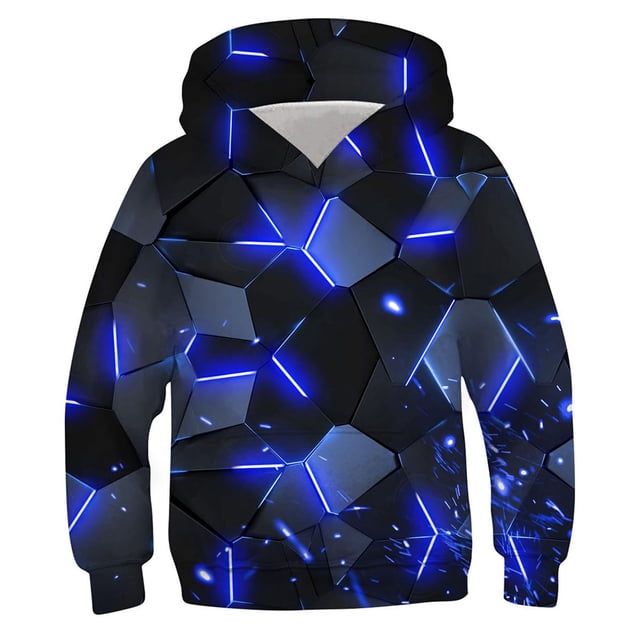 Zwiiyzr 2025 4-14 Ans Sweat à Capuche Garçon Manches Longues T-Shirt Imprimé Col Rond Bleu Foncé