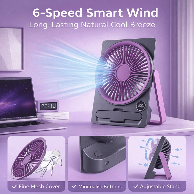 ATUPEN USB Rechargeable Desk Fan, 6-Speed photo 4