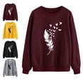 thumbnail image 4 of Sudadera de mujer con cuello redondo y manga larga con estampado de plumas, jersey informal holgado para mujer, Top con patrón blanco rojo vino S, 4 of 6