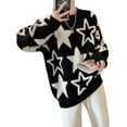 thumbnail image 4 of Sedceaty Women's Round Neck Sweaters, Vintage Star Print Long Sleeve Loose Knit Pullover Tops, 4 of 9