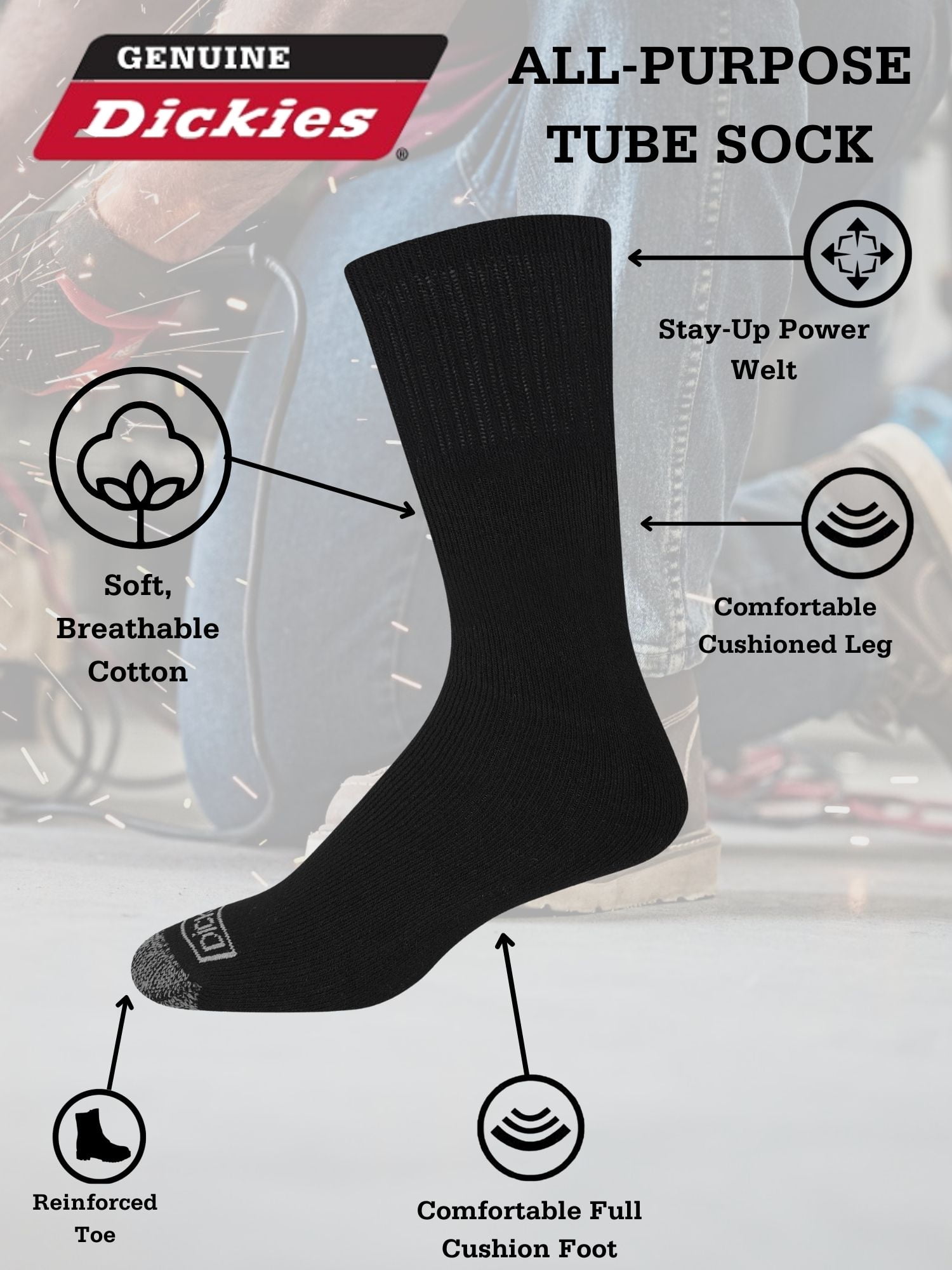 Dickies 12-Pack Work Tube Socks