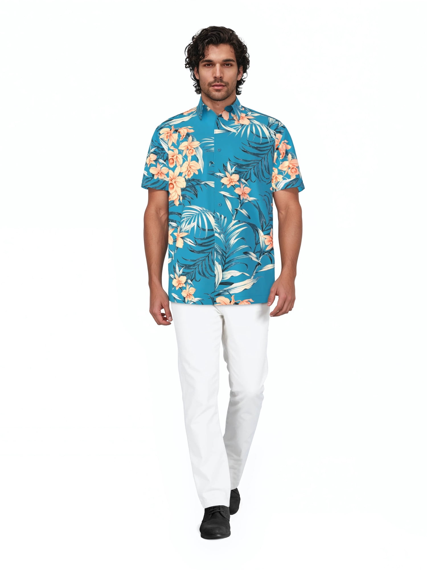 Havanera Men's and Big Men's Floral Short Sleeve Printed Button-Down Shirt with Texture, Sizes S-5XL