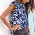 thumbnail image 2 of Top de manga con volantes y estampado de leopardo, cuello con volantes, camiseta informal de moda para mujer, camiseta de verano para citas, salida de ocio, fin de semana, azul XL, 2 of 6