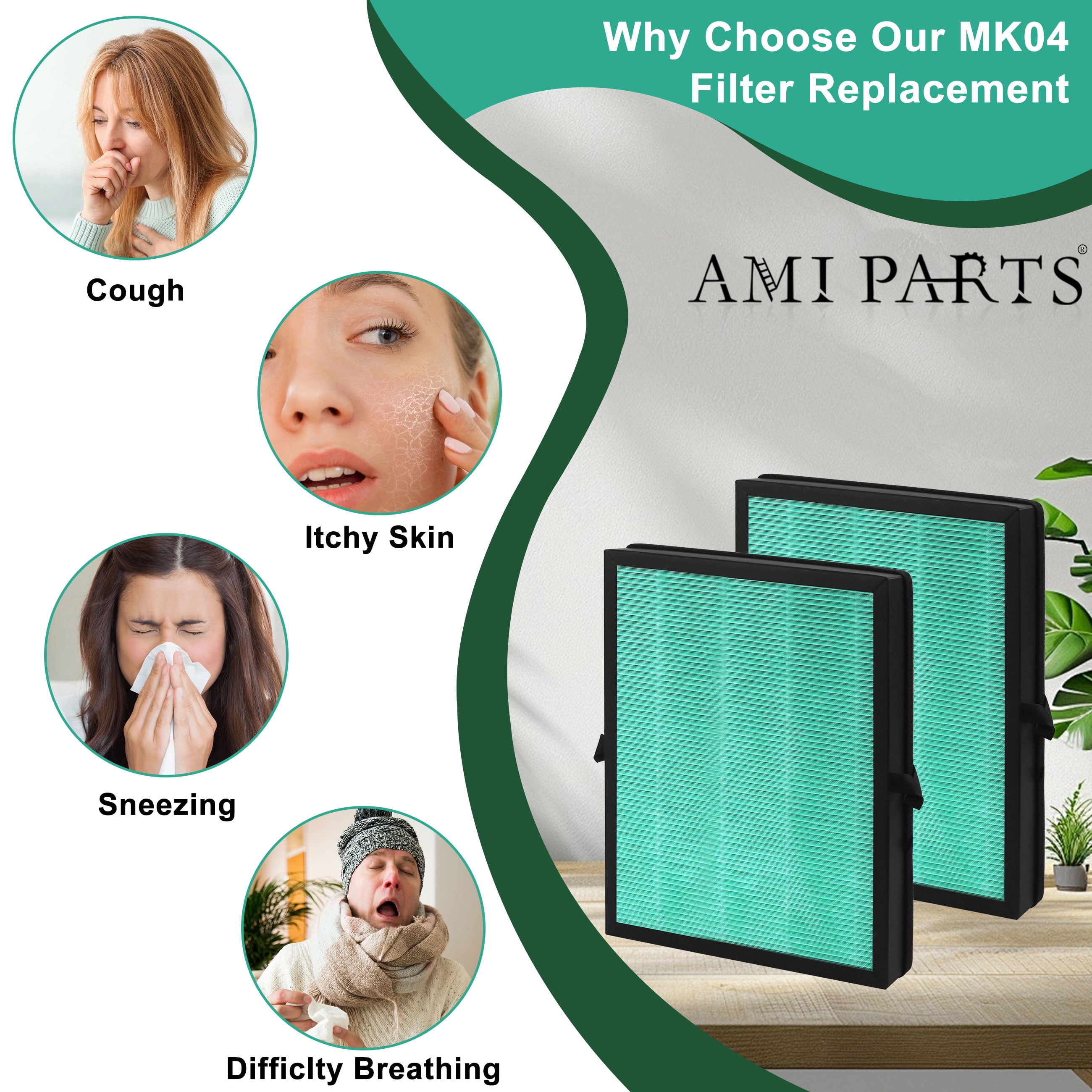 AMI PARTS Mk04 3-in-1 True Hepa Filter Replacement Air Filter For Aroeve Mk04 Mg04Jh Air Purifier
