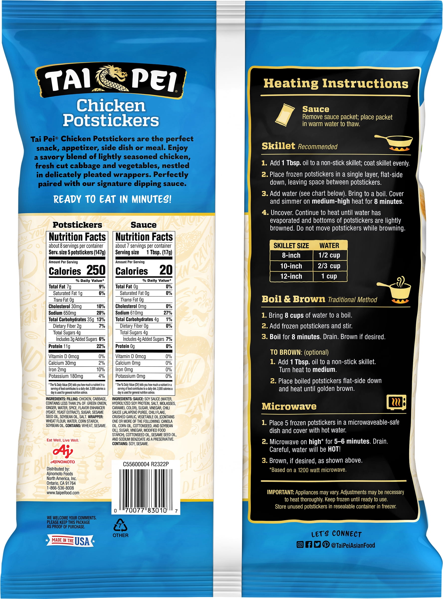 Tai Pei Chicken Potstickers, Frozen Asian Appetizers, 46.5 oz