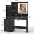 thumbnail image 3 of Vanity Desk with Mirror and LED Lights, Makeup Vanity with Charging Station and Stool, Dressing Table with Multiple Shelves and Drawers, Makeup Desk with 3 LED Light Models for Bedroom, Black, 3 of 7
