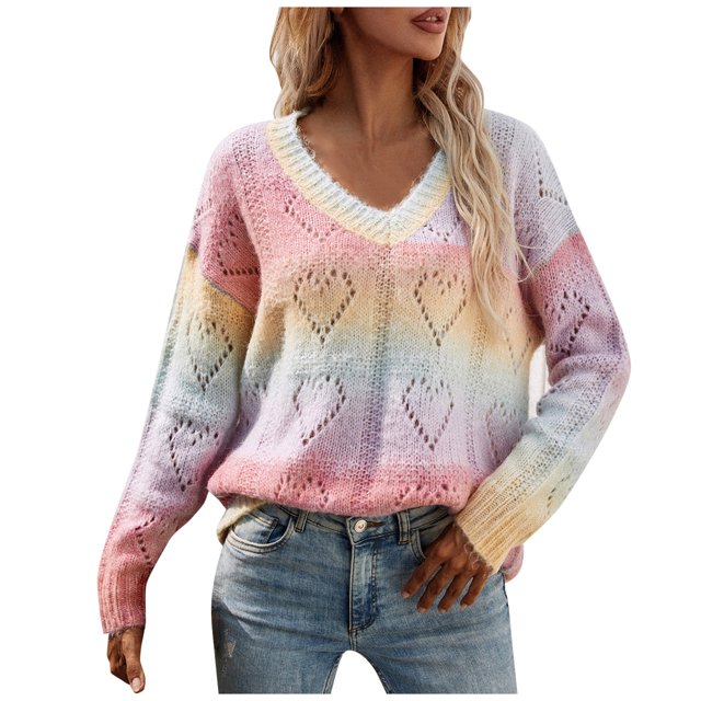 Gibobby Suéter para mujer, Suéter Informal con Cuello en V Suéter pulóver para Mujer(Marrón,M)