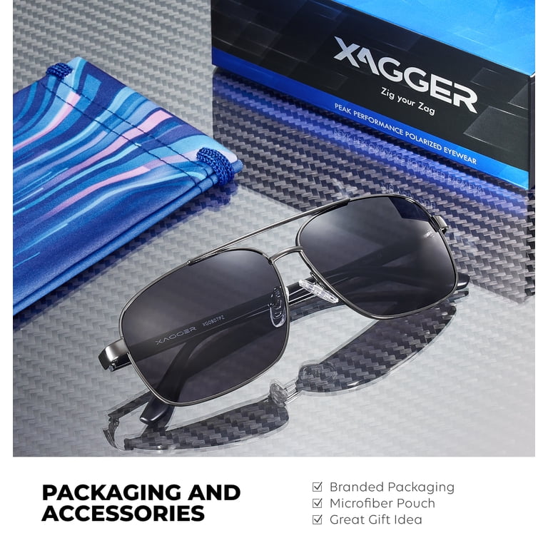 Polarized Aviator Sunglasses Square Metal Frame UV400 Driving Shades Xagger Polarized Square Aviator Sunglasses for Men Classic  main image 2