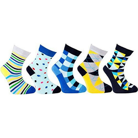 Socks n Socks -  Boys' - Girls' 5-pairs Luxury Cotton Funky Fashion Cool Colorful Designer Fun Socks - Large