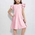 thumbnail image 2 of Rggeeun Baby Girls Dress Solid Color Smocked Fly Sleeve Crew Neck Ribbed Knee Length A Line Relaxed Fit With Pleated Ruffle For Party Stylish Sundress,Pink,12-13 Years, 2 of 4