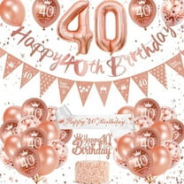 Rose Gold 40th Birthday Decorations, Triangle Banner, Flag Bunting, Sash, Balloons, Cake Topper