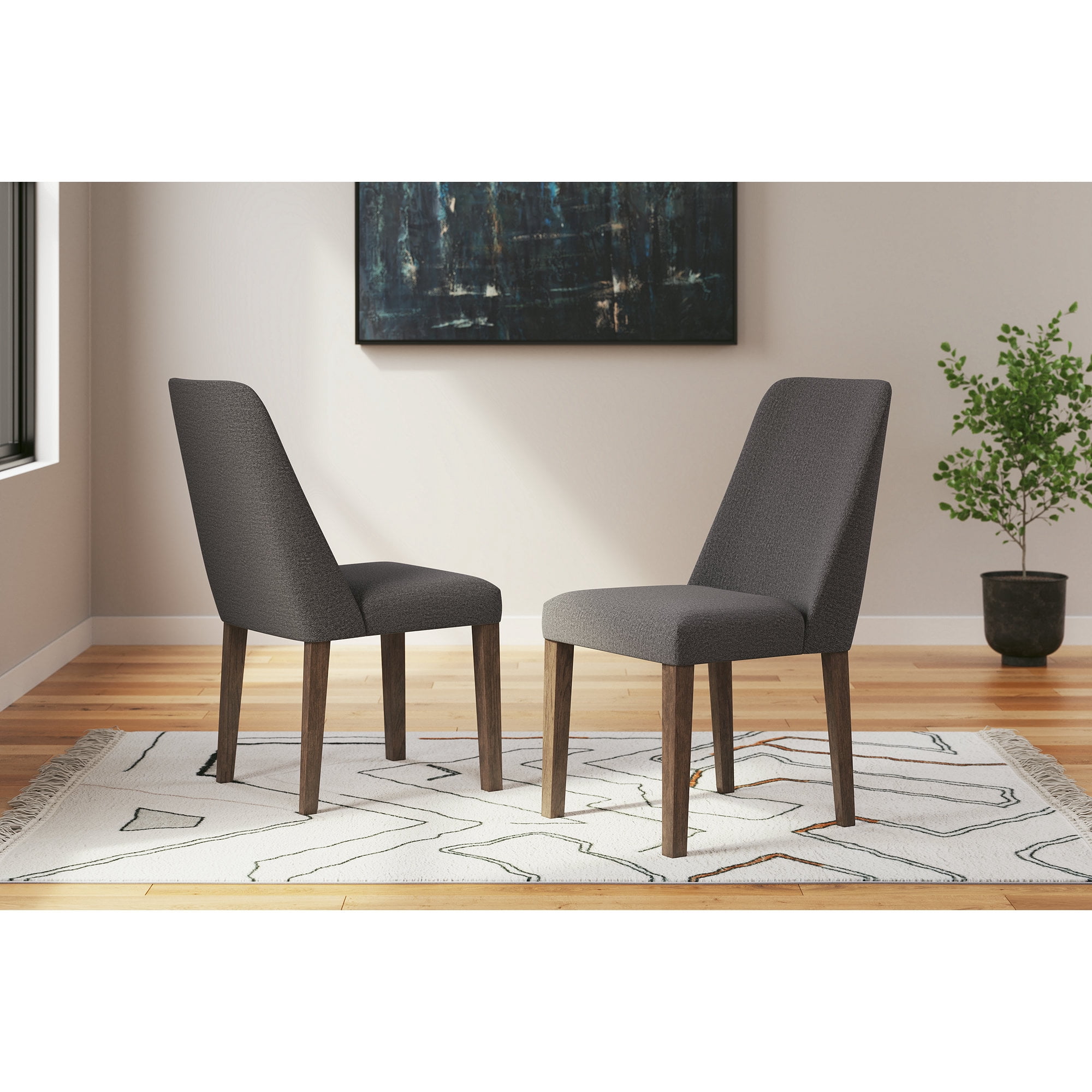 Signature Design by Ashley Lyncott Contemporary Dining Room Upholstered Side Chair with Foam Cushion, Set of 2, Dark Gray & Brown