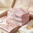 thumbnail image 3 of Double Layers Cosmetic Travel Bag, Large Capacity Mesh Makeup Organizer, Water-Resistant Toiletry Case, Pink, 3 of 5