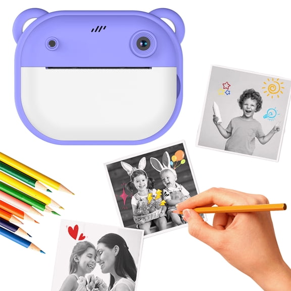 Kids Mini Instant Print Camera with 2 Rolls Print Paper Digital Photo Camera Gift for Birthday/Holiday for Girls Boys Aged 3-12