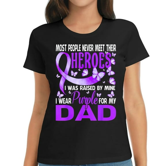 Womens My Heroes I Wear Purple For My Dad Pancreatic Cancer T-Shirt Black
