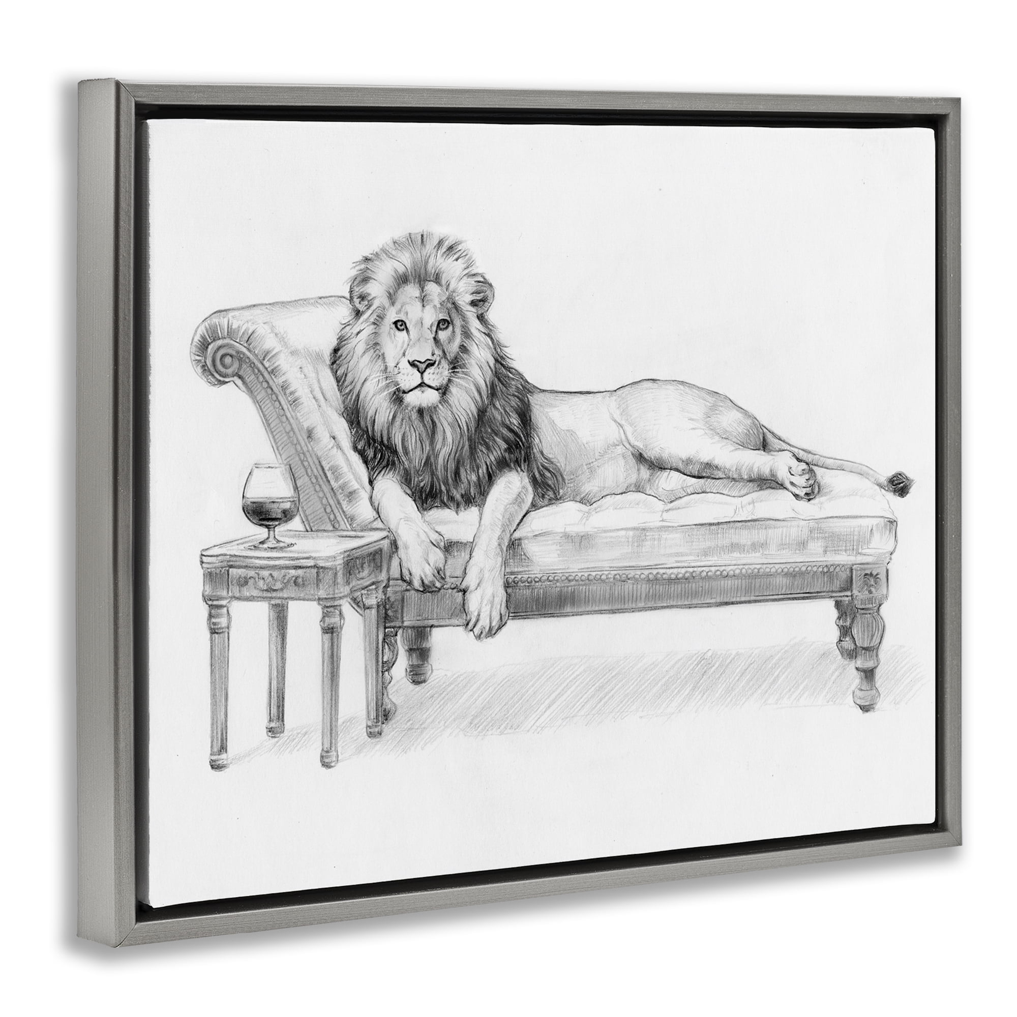 Stupell Industries Lounging Beast Lion Gray Framed Floater Canvas Wall Art, design by Victoria Barnes
