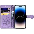 thumbnail image 3 of for iPhone 14 Pro Max PU Leather Flip Wallet Case, Cat Dog Cartoon Cute Style with ID Card Holder Phone Cover Case for Apple iPhone 14 Pro Max MG Purple, 3 of 5