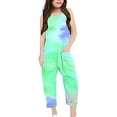 thumbnail image 3 of TOOYOU Girls Summer Jumpsuit Tie-Dye V Neck Sleeveless Romper Loose Fit Casual Jumpsuit With Pockets For Teens And Juniors Child Lively Playwear Size 4-5 Years ,Light Green, 3 of 5