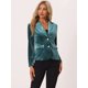 thumbnail image 3 of Chaqueta de terciopelo de oficina frontal con botón de solapa con muesca vintage para mujer Gris Azul Oscuro L, 3 of 6