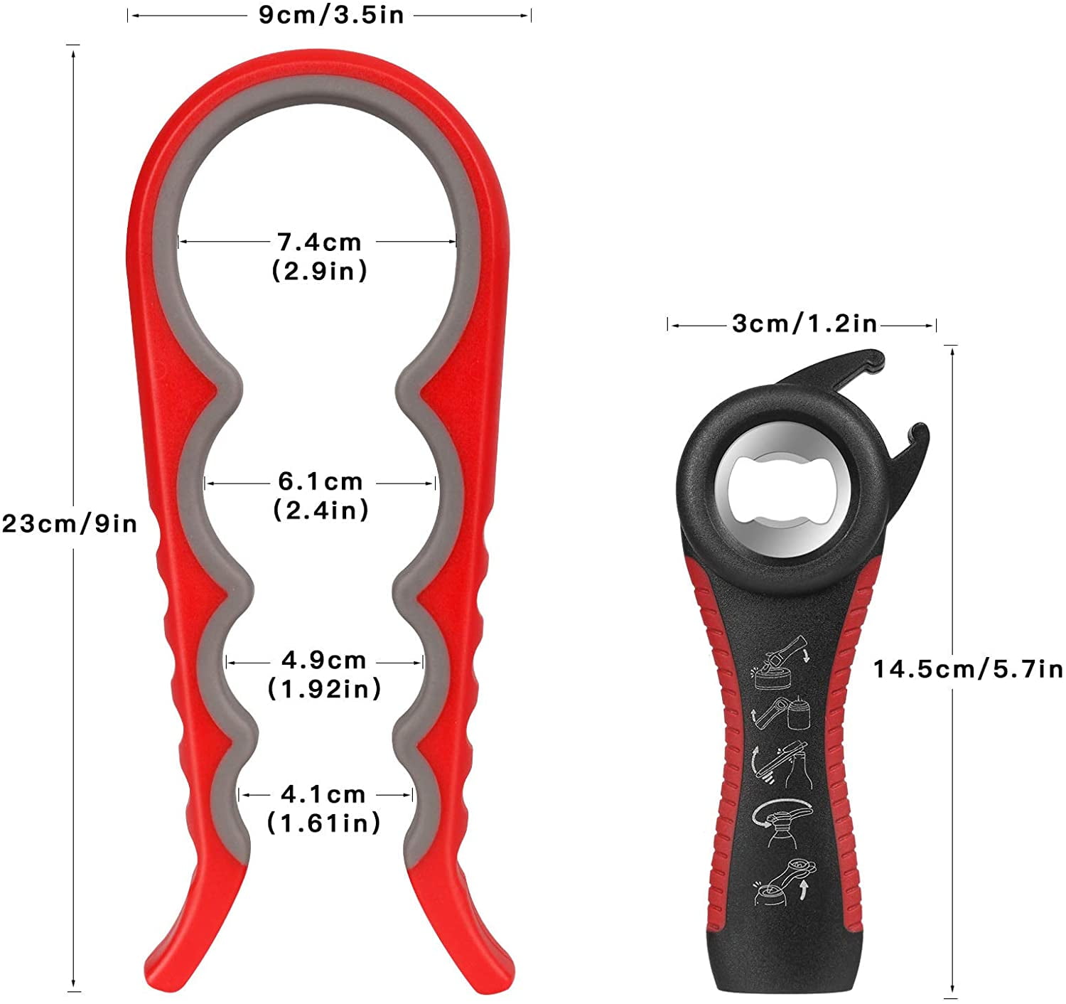 Jar Opener for Seniors with Arthritis,Jar Opener for Weak Hands,5-in-1  Bottle Opener,4-in-1 Can Opener\\u2026 (Red) 