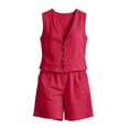 thumbnail image 4 of FchengtaiS Womens 2 Piece Short Sets Button Down Vest Top and Shorts with Pockets Summer Matching Outfits, 4 of 7