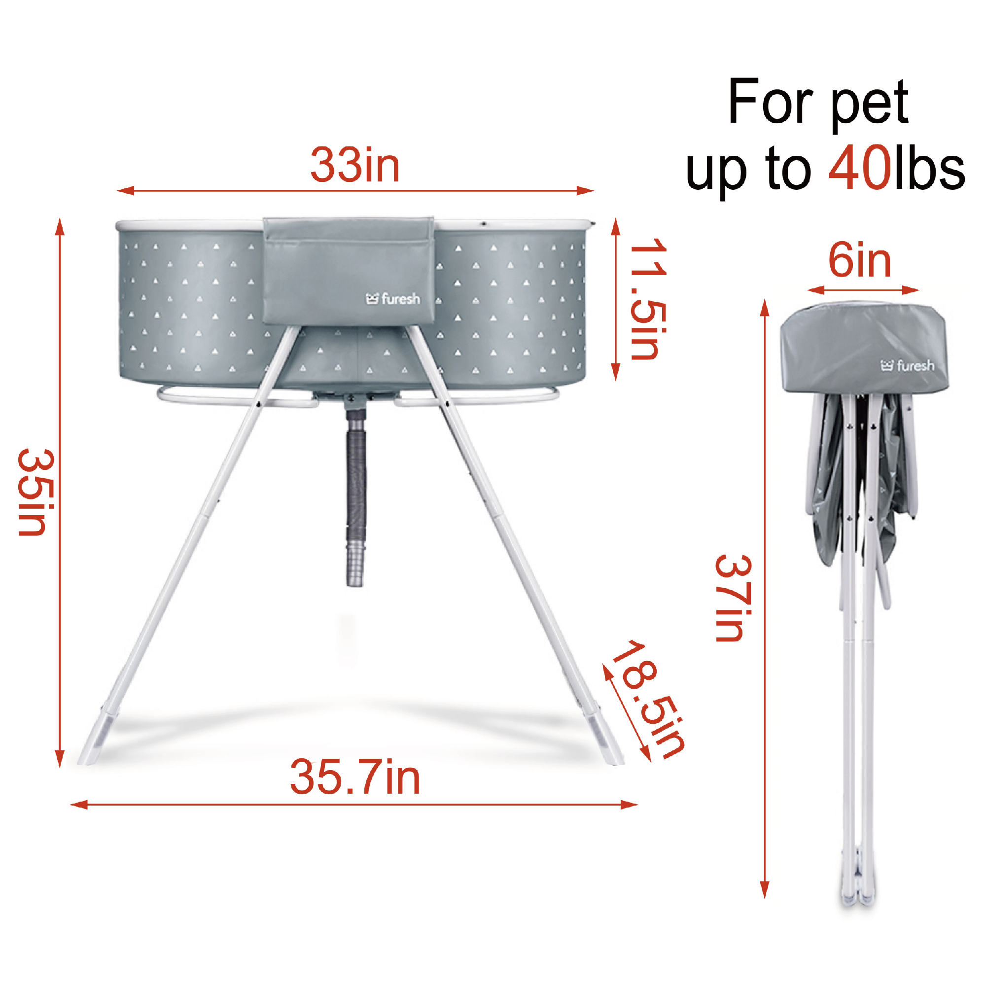 Furesh Elevated Folding Pet Bath Tub and Wash Station for Bathing, Shower and Grooming, Gray - image 3 of 6