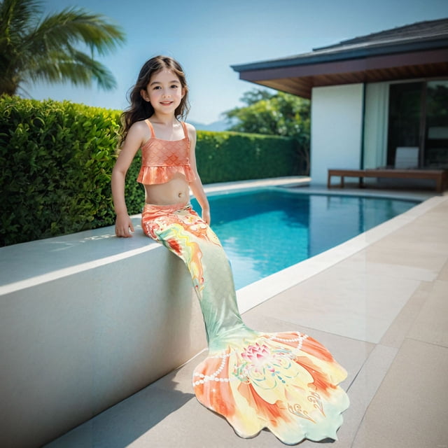 Mermaid Swimsuit 3 Piece Bathing Suits Mermaid Tale Girls Tankini Beach Bathing Suit Girls Bathing Suits 8-9 Years