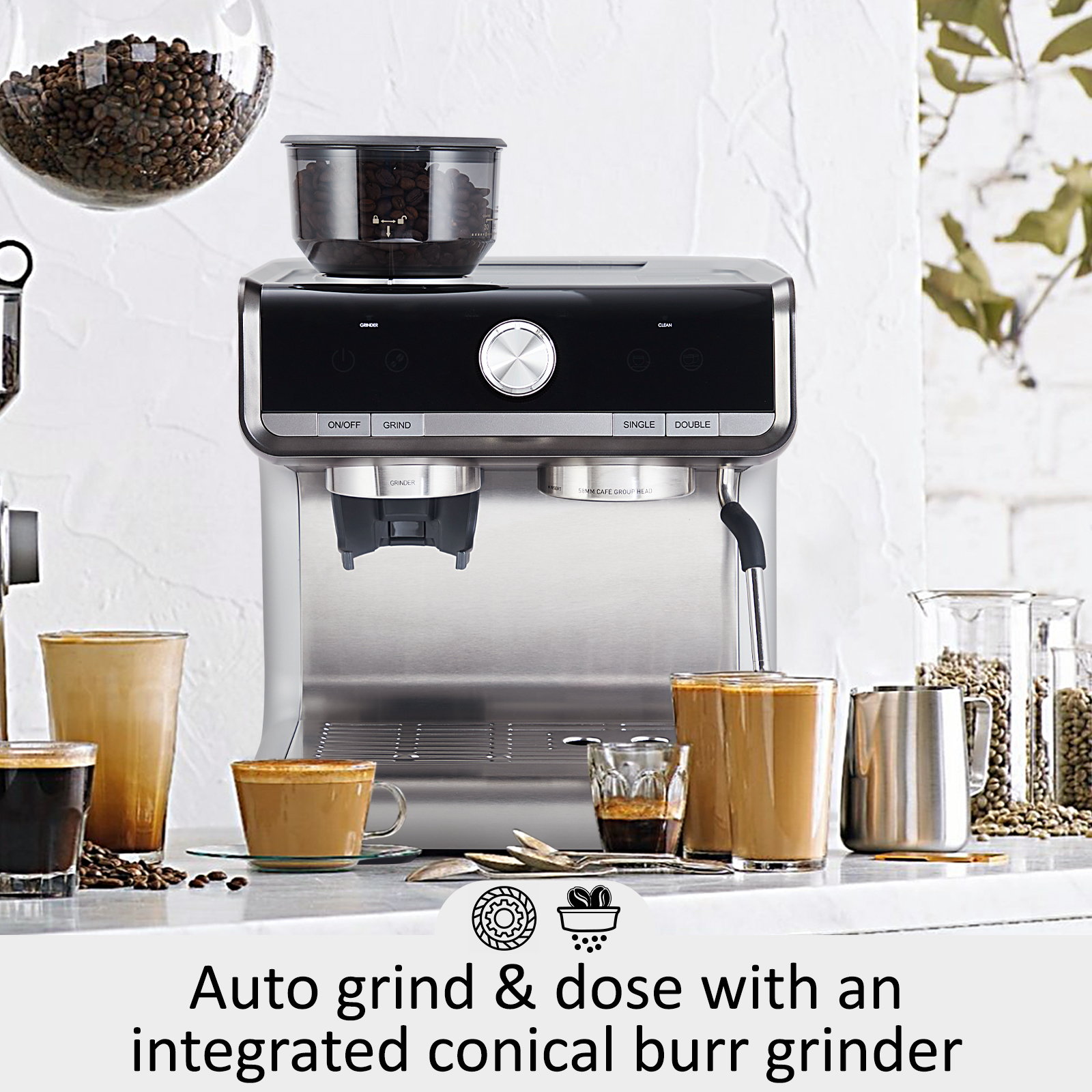 Espresso Machine for Cappuccino Latte 20 Bar Espresso Maker with Milk Frother Steam Wand Fast Heating Silver