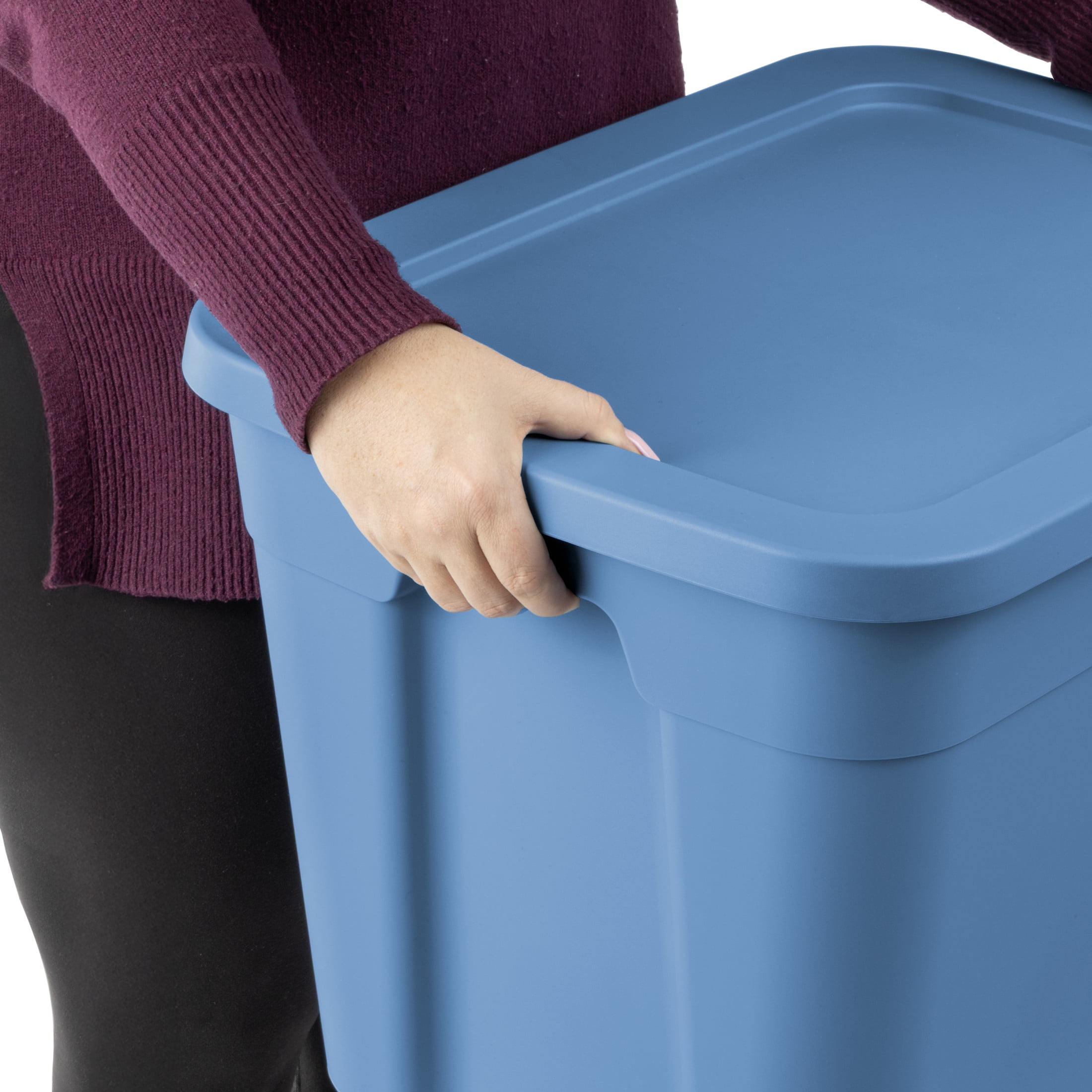 Sterilite 18 Gallon Tote, Plastic Storage Bin with Snap-on Lid, Stackable, Blue