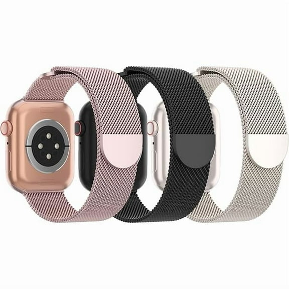 3 Pack Mesh Metal Band Compatible with Apple Watch Band 38mm 40mm 41mm 42mm 44mm 45mm 46mm 49mm, Stainless Steel Magnetic Loop Strap for iWatch Ultra/2 Series 10/9/8/SE/7/6/5/4/3/2/1 Men Women