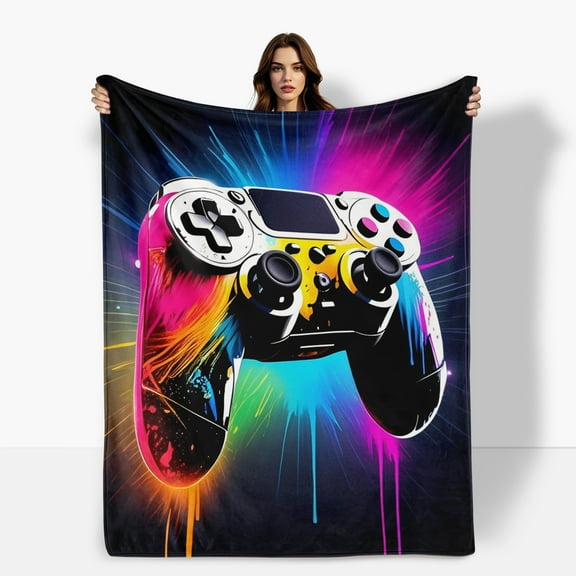 Soft Gaming Controller Blanket for Kids & Teens, Super Warm Fleece Throw Blanket with Game Console Design, Perfect Birthday Gift for Gamer Friends, Microfiber