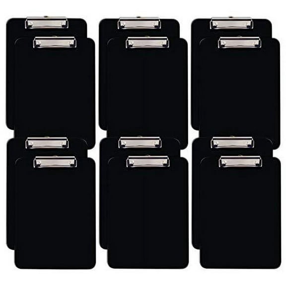Black Plastic Clipboards, 12 Pack, Durable, 12.5 x 9 Inch, Low Profile Clip, by Better Office Products, Black, Set of 12