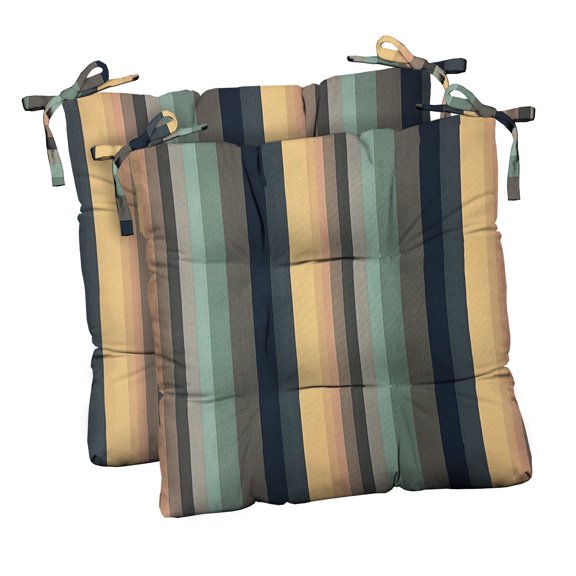 RSH Décor Indoor Outdoor Set of 2 Tufted Dining Chair Seat Cushions, 20" x 20" x 3", Braymont Dune Blue Stripe