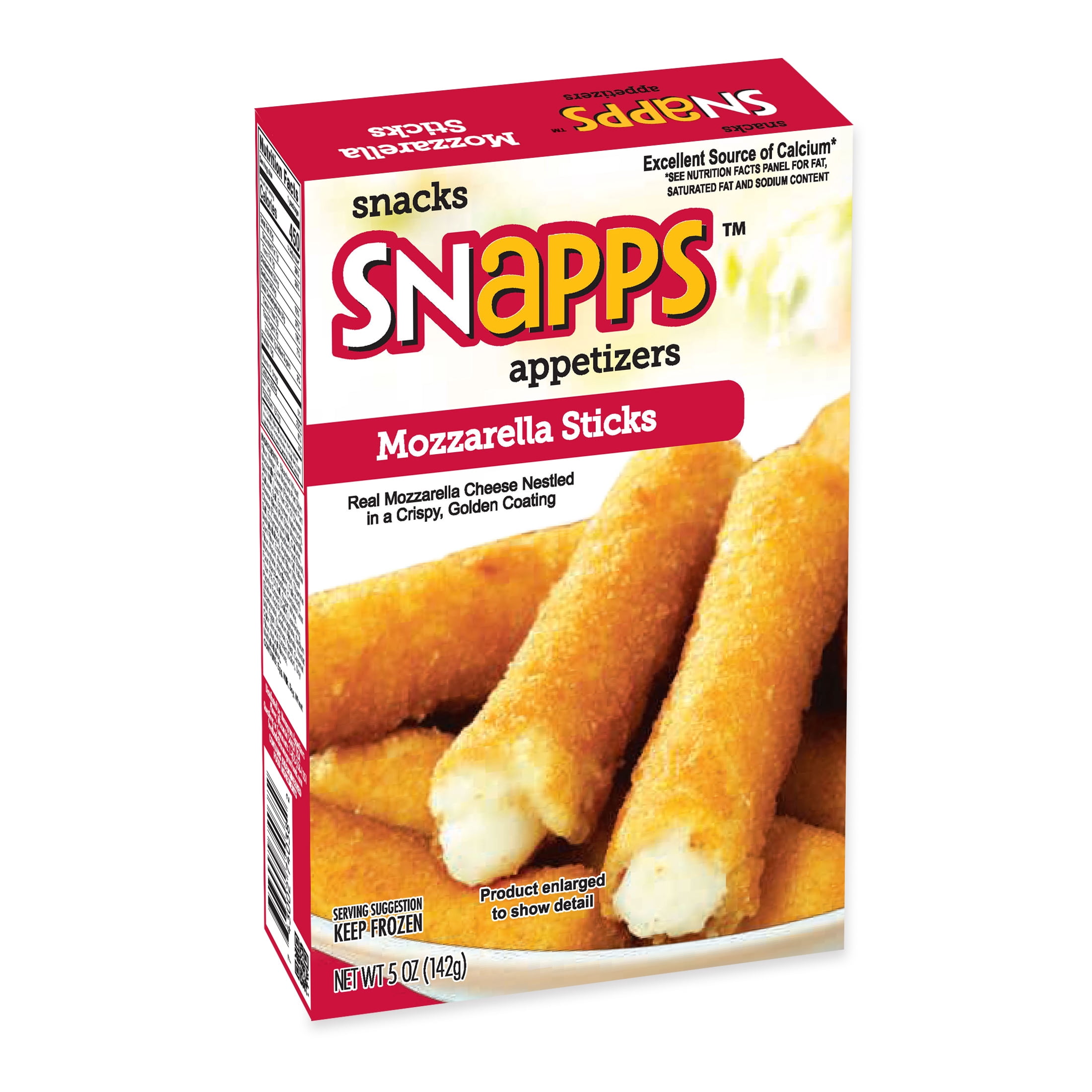 Snapps Frozen Appetizers Mozzarella Cheese Sticks, 5 oz Cardboard Box