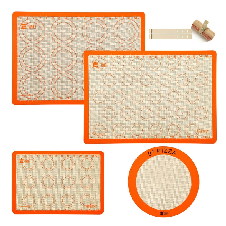 Silicone Baking Mat Set of 4, Grade Food Baking mats Non-Stick Reusable  Pizza Bakeware Mat for Making Macaroon, Pizza, Cookie, Pastry, Bread,  Bun（Orange） 