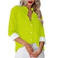 thumbnail image 1 of Besolor Button Down Shirts for Women Solid Color Long Sleeve Colared Tops Loose Office Blouses for Casual Work, 1 of 5