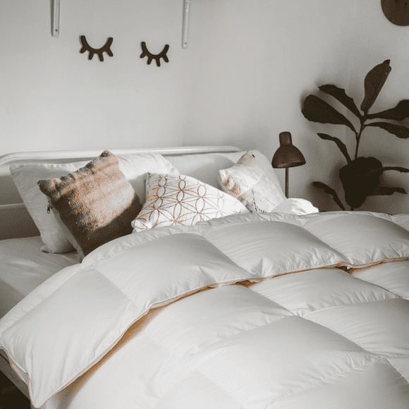Highland Feather Couette en Duvet d'Oie Blanche Huttérite Canadienne 725 Fill Power, Enveloppe en Pur Coton 500 Tc avec Attaches aux Coins Islande, de Luxe, Très Grand Lit, 45 OZ