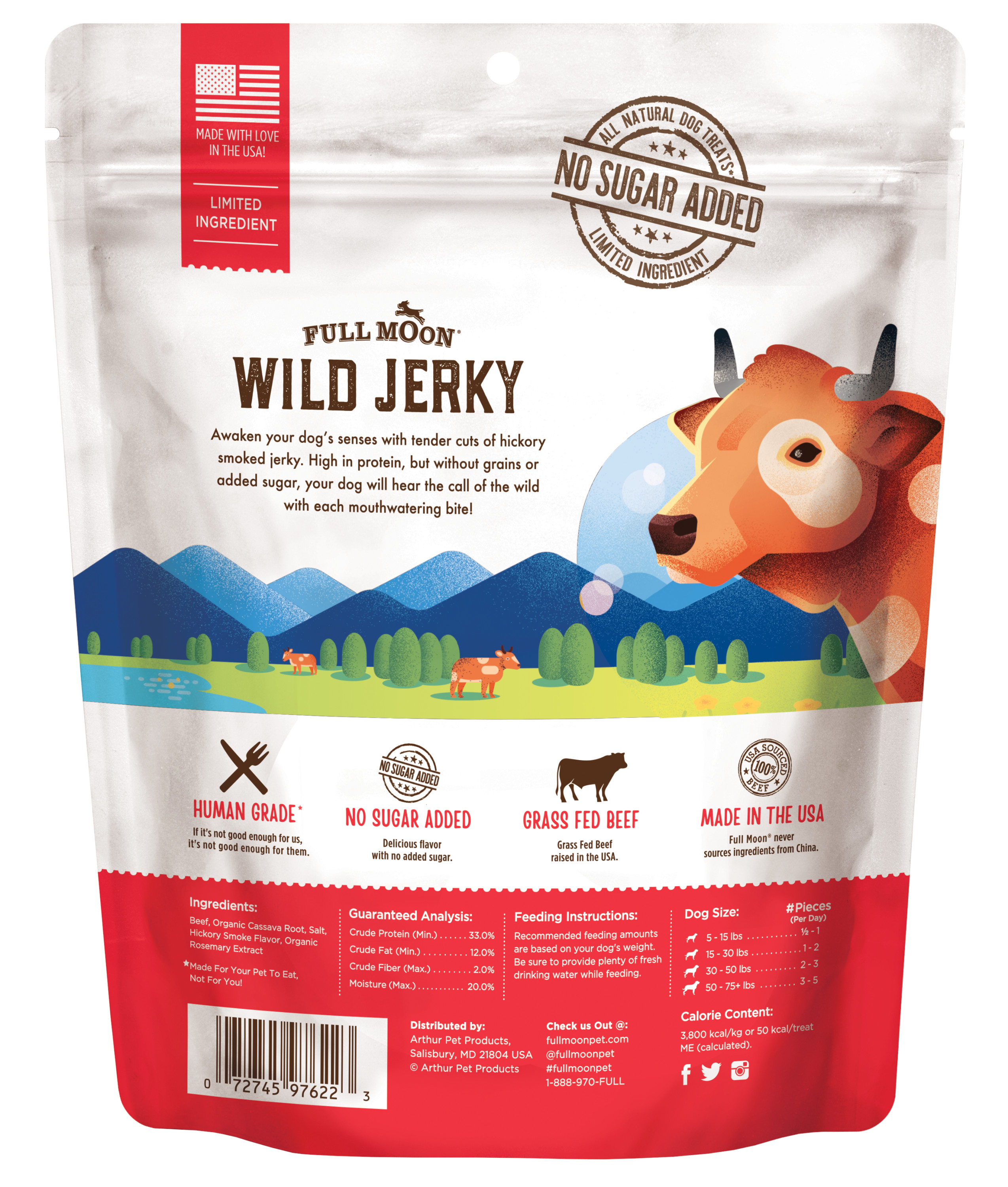 Full Moon All Natural Wild Jerky Dog Treats, Grass Fed Beef, 10 Ounce