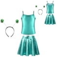 thumbnail image 7 of iiniim Alien Costume for Girls Metallic Dress Alien Holographic Cami Top with Pleated Skirts and Hair Hop Green 6, 7 of 7