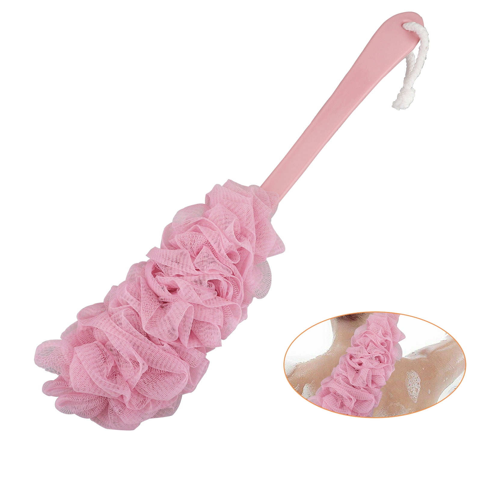 Bath Sponge with Long Handle, Shower Loofah Brush, Back Cleaning