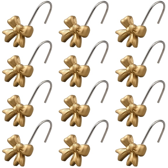 12Pcs Bathroom Curtain Rings Decorative Shower Curtain Hooks Gold Resin Knot Metal Hook Glide Shower Hanger