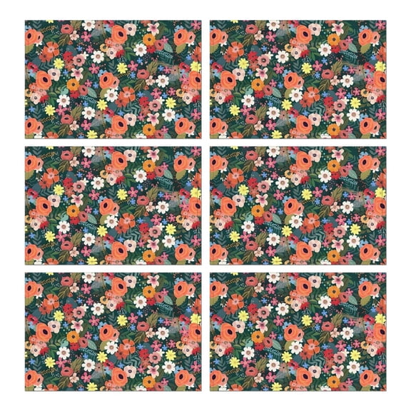 Pioneer Flower Floral Print Pattern Summer Placemats Table Placemats Set Of 6-Linen Kitchen Washable Placemats Table Mats 12x18 Inch Non-Slip Heat Resistant