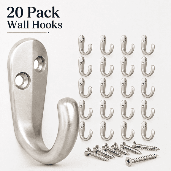 TAVENE 20PCS Wall Mounted Single Prong Coat Hooks Robe Towel Hooks with 40 Screws for Cup Mug Bags Hat Cap Scarf Pet leashes