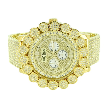 Yellow Gold Finish Bezel Flower Bezel Iced Out Gold Finish Real Diamond Khronos Custom Brand (Best Real Gold Watches)