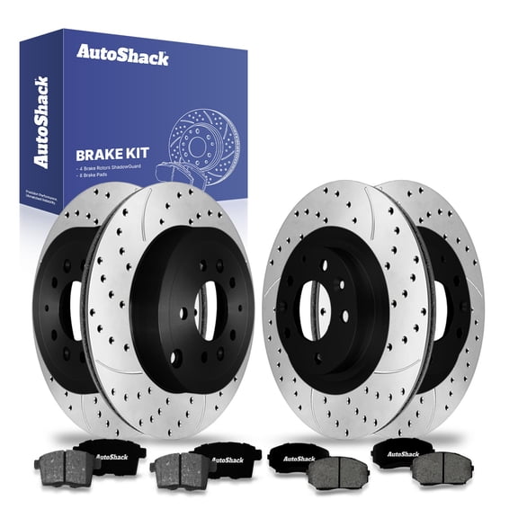 AutoShack Front Vented & Rear Vented Drilled & Slotted E-Coated Brake Rotors   Premium Ceramic Pads 12-PC Brake Kit Replacement for 2007-2015 Mazda CX-9 ShadowGuard