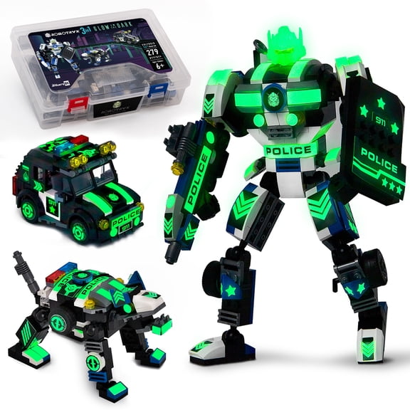 JitteryGit Robot Policía Juguete de Construcción de Tallos para Niños | Regalo para Niños de 6 7 8 9 10 11 Años