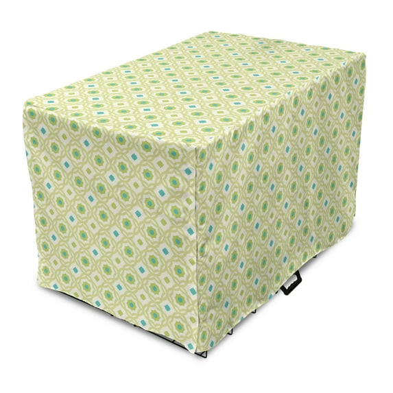 Moroccan Dog Crate Cover, Repetitive Vintage Look Fresh Tones Floral Inspired Pattern, Easy to Use Pet Kennel Cover Small Dogs Puppies Kittens, 7 Sizes, Pale Green Seafoam, by Ambesonne