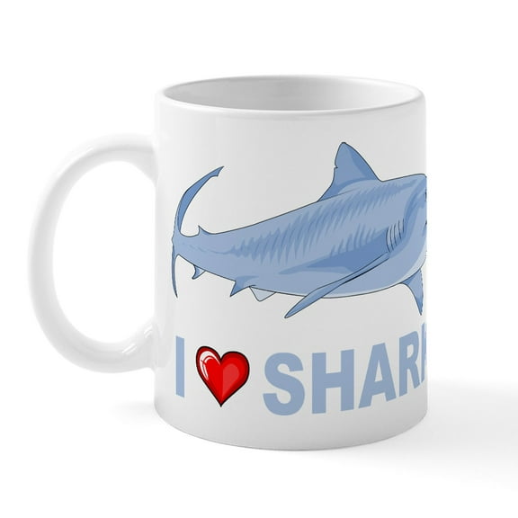 CafePress - I Love Sharks Mug - 11 oz Ceramic Mug - Novelty Coffee Tea Cup