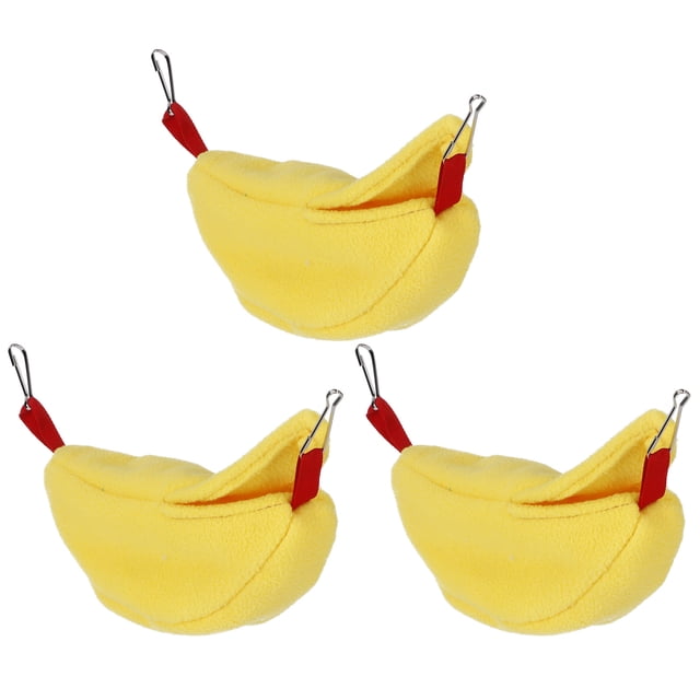 Nidos en forma de plátano, 3 juegos de nidos de hamster, hamaca, forma de plátano, para colgar en invierno, casa cálida, suministros para animales pequeños, amarillo